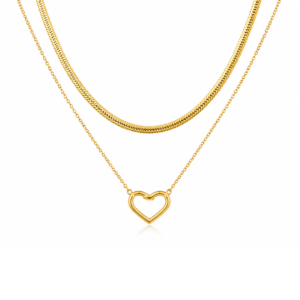 Amour Layered Heart Herringbone Necklace