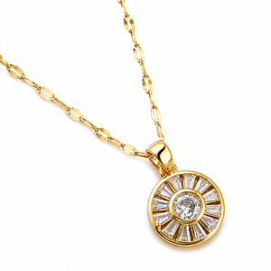 Helios Gold Sunburst Baguette Pendant Necklace