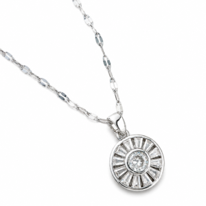Helios Silver Sunburst Baguette Pendant Necklace