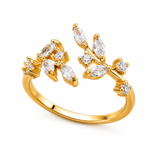 Sylva Gold Crystal Vine Bypass Adjustable Ring