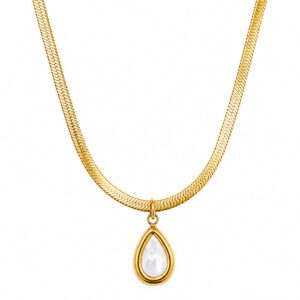 Lunas Teardrop Mother-of-Pearl Herringbone Necklace