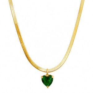 Esmeralda Heart Emerald Gemstone Herringbone Necklace