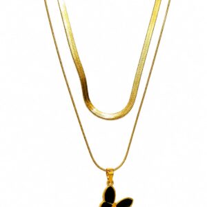Papillon Layered Black Enamel Butterfly Necklace