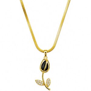 Noir Tulip Pavé Gemstone Herringbone Necklace