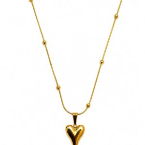 Amour Beaded Station Puffy Heart Necklace