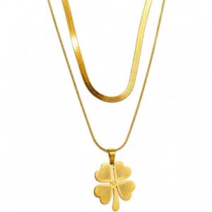 Fortuna Sunburst Four-Leaf Clover Layered Necklace